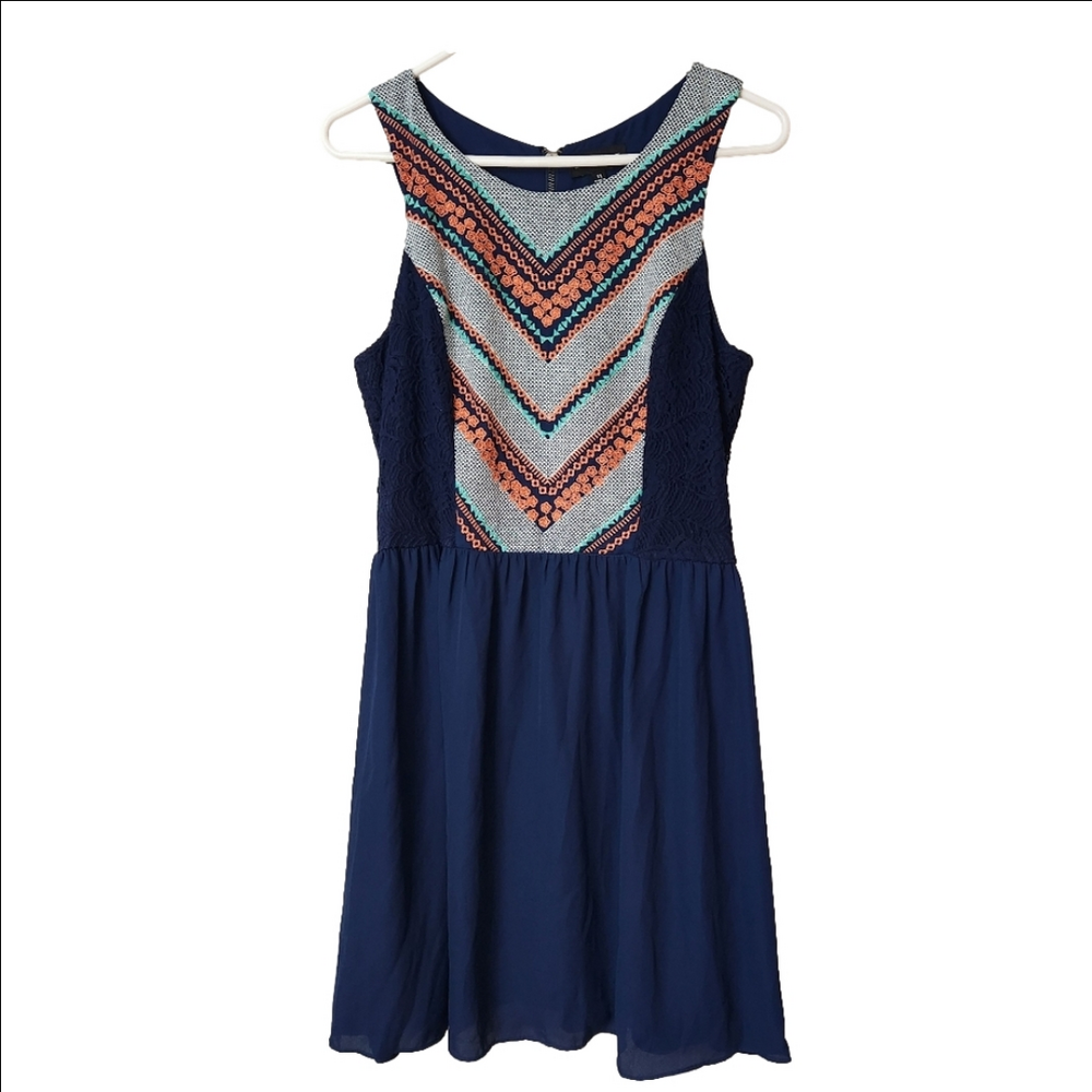 My Michelle Navy blue midi dress size 11 embroidery and lace details